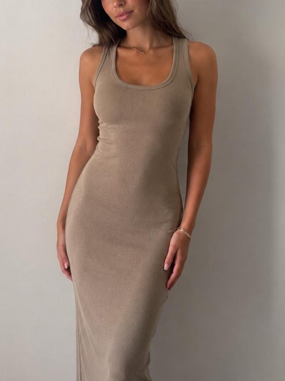 Universal Thread Ribbed Maxi Dress in Taupe